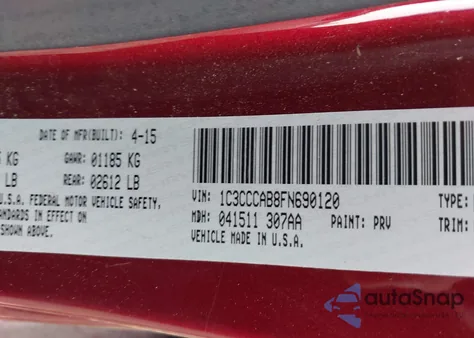 2015 Chrysler 200 Limited из США, поврежденный, VIN 1C3CCCAB8FN690120